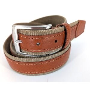 Officina Artigiana Italia Mens Canvas Leather Belt Brown Tan 40 Heritage Preppy